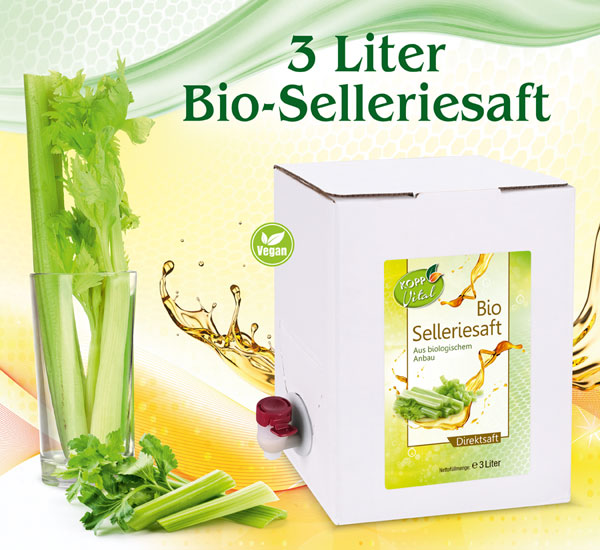 Kopp Vital   Bio-Selleriesaft 3 Liter aus Staudensellerie (Stangensellerie) 99 % reiner Direktsaft mit Zapfhahn