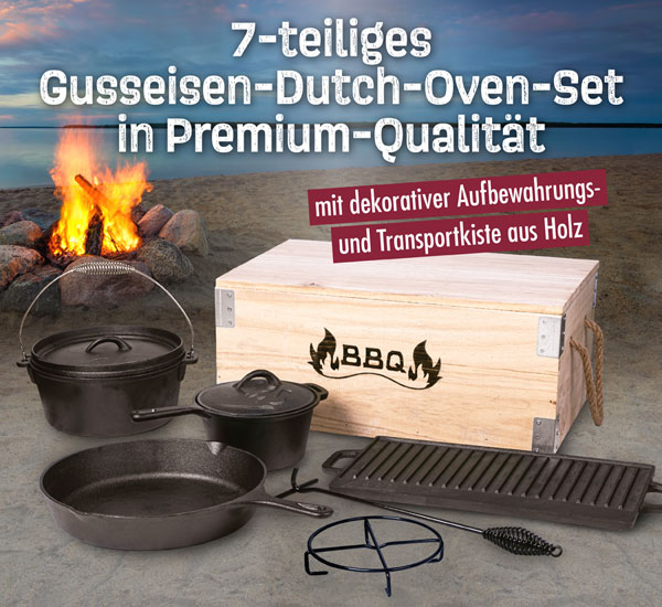 Dutch-Oven-Set 7-teilig / Gusseisen in Premiumqualitt / mit Transportkiste