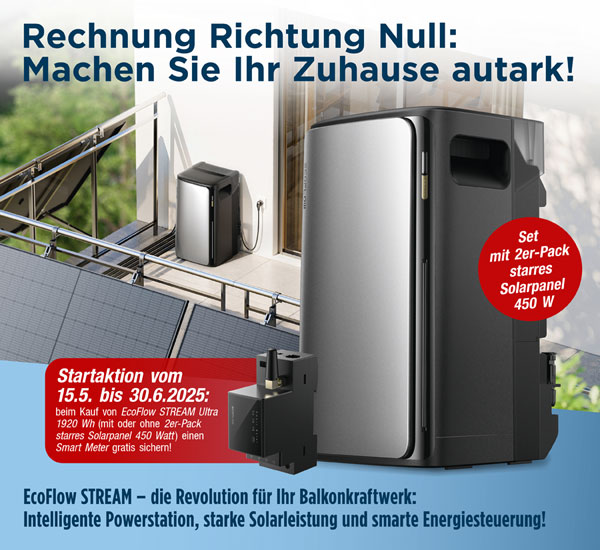  EcoFlow STREAM Ultra 1.920 Wh mit 2er-Pack EcoFlow 450 W starres Solarpanel 