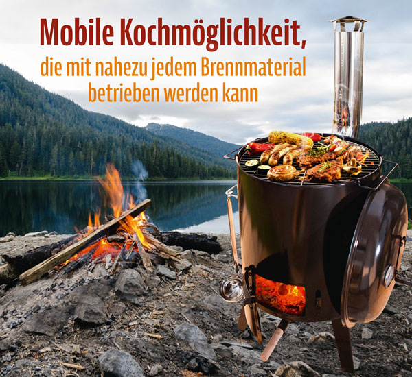 Gulaschkanone/Eintopfofen / emailliert / 15 Liter / mobile Kochmglichkeit / plus Pfanne (9 Liter) und Grillrost