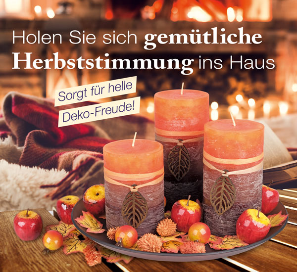 3er-Kerzenset mit Glasteller und Streudeko