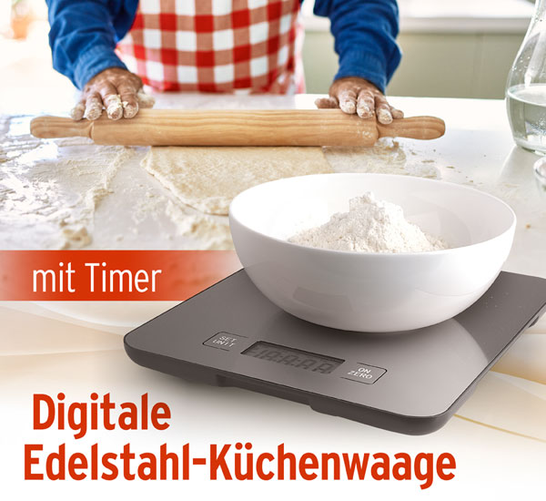 Digitale Edelstahl-Küchenwaage mit Timer bis 15 kg