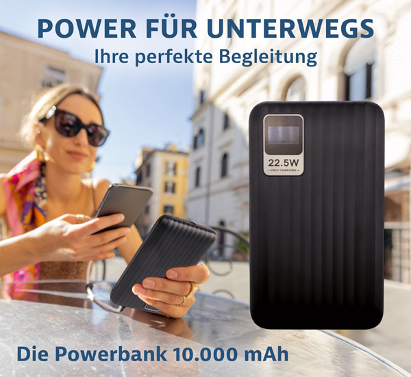 Powerbank 10.000 mAh mit integriertem USB-C-Ladekabel
