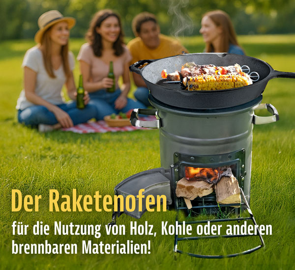 Raketenofen fr Dutch Oven, Gusspfanne, Gusstopf oder Grill / mit Gusseiserner Kochplatte