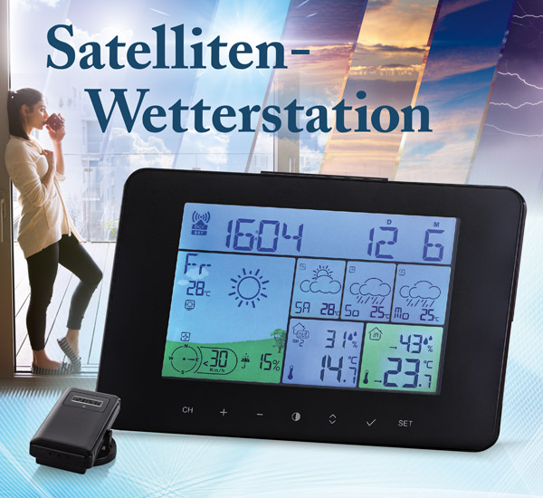 Satelliten-Wetterstation mit Auensensor und 4 Tage Vorhersage