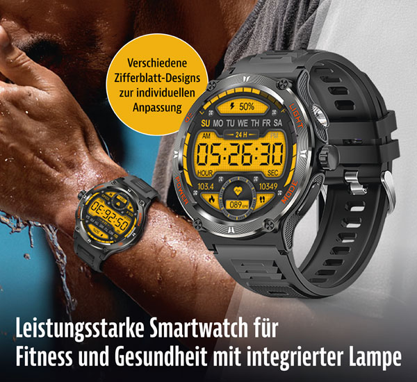 Smartwatch fr Fitness & Gesundheit mit Taschenlampe