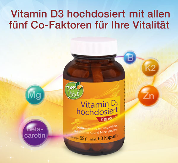 Kopp Vital  ®  Vitamin D3 hochdosiert 10.000 IE mit Magnesium, Bor (Borax), Betacarotin, Vitamin K2 und Zink