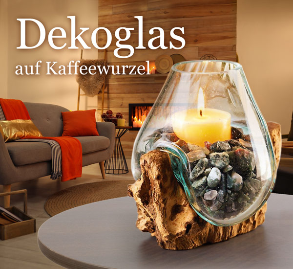 Dekoglas auf Kaffeewurzel