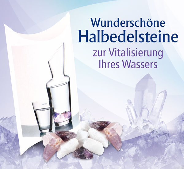 Wasserenergie Set Bergkristall, Rosenquarz und Amethyst